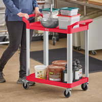 Choice Red Utility / Bussing Cart with Two Shelves - 32 inch x 16 inch
