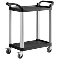 Choice Black Utility / Bussing Cart with Two Shelves - 32 inch x 16 inch