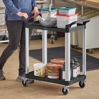 Choice Black Utility / Bussing Cart with Two Shelves - 32 inch x 16 inch