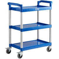 Choice Blue Utility / Bussing Cart with Three Shelves - 32" x 16"