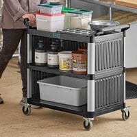 Choice Black Utility / Bussing Cart with Three Shelves and Three Side Panels - 42 inch x 20 inch