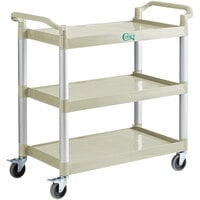 Choice Beige Utility / Bussing Cart with Three Shelves - 42 inch x 20 inch