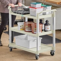 Choice Beige Utility / Bussing Cart with Three Shelves - 42 inch x 20 inch