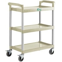 Choice Beige Utility / Bussing Cart with Three Shelves - 32 inch x 16 inch