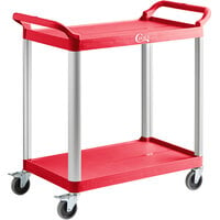 Choice Red Utility / Bussing Cart with Two Shelves - 42" x 20"