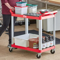 Choice Red Utility / Bussing Cart with Two Shelves - 42 inch x 20 inch