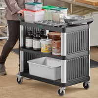 Choice Black Utility / Bussing Cart with Three Shelves and Two Side Panels - 31 inch x 19 inch