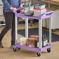 Choice Purple Utility / Bussing Cart with Two Shelves - 32 inch x 16 inch