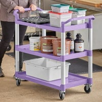 Choice Purple Utility / Bussing Cart with Three Shelves - 42 inch x 20 inch
