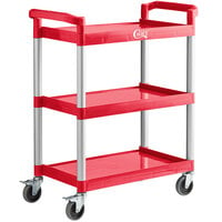 Choice Red Utility / Bussing Cart with Three Shelves - 32" x 16"