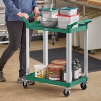 Choice Green Utility / Bussing Cart with Two Shelves - 32 inch x 16 inch