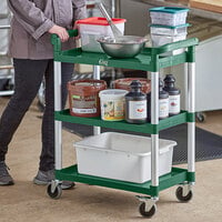 Choice Green Utility / Bussing Cart with Three Shelves - 32 inch x 16 inch