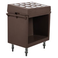 Cambro TDCR12131 Dark Brown Tray and Dish Cart with Cutlery Rack and Protective Vinyl Cover