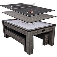 Atomic G05305W Northport 84 inch Gray Wood Conversion Top Air Hockey / Ping Pong / Dining Table Set with Benches and Accessories