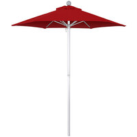 California Umbrella ALUS 606C SUNBRELLA 2 Summit 6' Round Push Lift Umbrella with 1 1/2 inch Aluminum Pole - Sunbrella 2A Canopy - Jockey Red Fabric