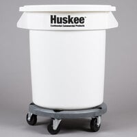 Continental Huskee 20 Gallon / 320 Cup White Round Mobile Ingredient Storage Bin with Flat Top Lid
