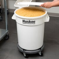 Continental Huskee 20 Gallon / 320 Cup White Round Mobile Ingredient Storage Bin with Flat Top Lid