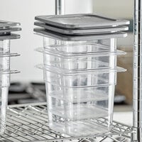 Vigor 1/6 Size 6 inch Deep Clear Food Pan with Secure Sealing Cover - 3/Pack