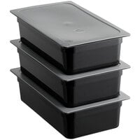 Vigor Full Size 6 inch Deep Black Food Pan with Secure Sealing Cover - 3/Pack