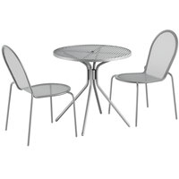 Lancaster Table & Seating Harbor Gray 30" Round Dining Height Powder-Coated Steel Mesh Table with Modern Legs and 2 Side Chairs