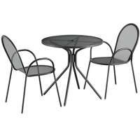 Lancaster Table & Seating Harbor Black 30 inch Round Dining Height Powder-Coated Steel Mesh Table with Modern Legs and 2 Armchairs