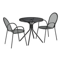 Lancaster Table & Seating Harbor Black 30" Round Outdoor Standard Height Table with Modern Legs and 2 Arm Chairs