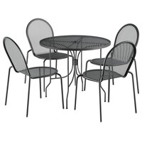 Lancaster Table & Seating Harbor Black 36" Round Dining Height Powder-Coated Steel Mesh Table with Ornate Legs and 4 Side Chairs