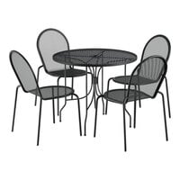 Lancaster Table & Seating Harbor Black 36" Round Outdoor Standard Height Table with Ornate Legs and 4 Side Chairs