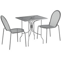 Lancaster Table & Seating Harbor Gray 24" x 30" Rectangular Outdoor Standard Height Table with Ornate Legs and 2 Side Chairs