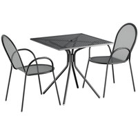 Lancaster Table & Seating Harbor Black 30 inch Square Dining Height Powder-Coated Steel Mesh Table with Modern Legs and 2 Armchairs