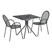 Lancaster Table & Seating Harbor Black 30" Square Outdoor Standard Height Table with Modern Legs and 2 Arm Chairs