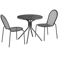 Lancaster Table & Seating Harbor Black 30" Round Dining Height Powder-Coated Steel Mesh Table with Modern Legs and 2 Side Chairs