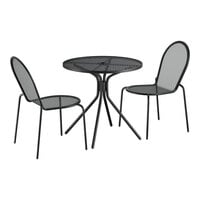 Lancaster Table & Seating Harbor Black 30" Round Outdoor Standard Height Table with Modern Legs and 2 Side Chairs