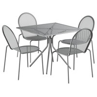 Lancaster Table & Seating Harbor Gray 36" Square Dining Height Powder-Coated Steel Mesh Table with Modern Legs and 4 Side Chairs