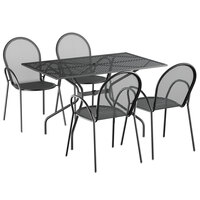Lancaster Table & Seating Harbor Black 30 inch x 48 inch Rectangular Dining Height Powder-Coated Steel Mesh Table with Modern Legs and 4 Armchairs