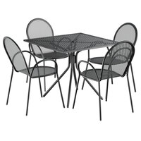 Lancaster Table & Seating Harbor Black 36 inch Square Dining Height Powder-Coated Steel Mesh Table with Modern Legs and 4 Armchairs