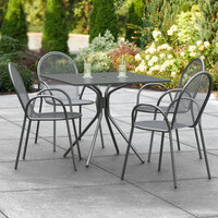 Lancaster Table & Seating Harbor Black 36 inch Square Outdoor Standard Height Table with Modern Legs and 4 Arm Chairs