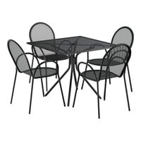 Lancaster Table & Seating Harbor Black 36" Square Outdoor Standard Height Table with Modern Legs and 4 Arm Chairs
