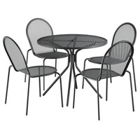 Lancaster Table & Seating Harbor Black 36 inch Round Dining Height Powder-Coated Steel Mesh Table with Modern Legs and 4 Side Chairs