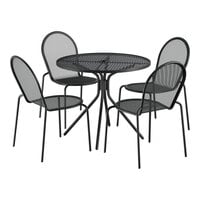 Lancaster Table & Seating Harbor Black 36" Round Outdoor Standard Height Table with Modern Legs and 4 Side Chairs