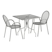 Lancaster Table & Seating Harbor Gray 30" Square Outdoor Standard Height Table with Ornate Legs and 2 Arm Chairs