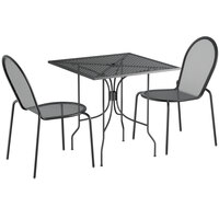 Lancaster Table & Seating Harbor Black 30" Square Outdoor Standard Height Table with Ornate Legs and 2 Side Chairs