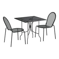 Lancaster Table & Seating Harbor Black 30" Square Outdoor Standard Height Table with Ornate Legs and 2 Side Chairs
