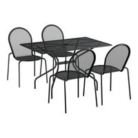 Lancaster Table & Seating Harbor Black 30" x 48" Rectangular Outdoor Standard Height Table with Modern Legs and 4 Side Chairs