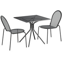 Lancaster Table & Seating Harbor Black 30" Square Dining Height Powder-Coated Steel Mesh Table with Modern Legs and 2 Side Chairs