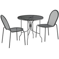 Lancaster Table & Seating Harbor Black 30 inch Round Dining Height Powder-Coated Steel Mesh Table with Ornate Legs and 2 Side Chairs