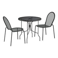 Lancaster Table & Seating Harbor Black 30" Round Outdoor Standard Height Table with Ornate Legs and 2 Side Chairs