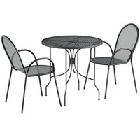 Lancaster Table & Seating Harbor Black 30" Round Outdoor Standard Height Table with Ornate Legs and 2 Arm Chairs