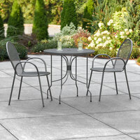 Lancaster Table & Seating Harbor Black 30 inch Round Outdoor Standard Height Table with Ornate Legs and 2 Arm Chairs