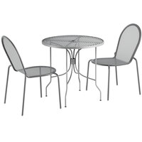 Lancaster Table & Seating Harbor Gray 30" Round Dining Height Powder-Coated Steel Mesh Table with Ornate Legs and 2 Side Chairs